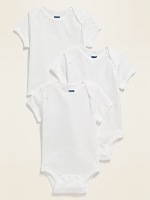 View large product image 1 of 2. Unisex Short-Sleeve Jersey Bodysuit 3-Pack for Baby